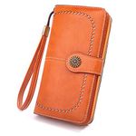 MEEGIRL Leather Purses for Women with Multi Card Slots and Wrist Strap (Orange)