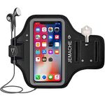 iPhone 16 Pro, 15 Pro, 14 Pro, 13 Pro, 12 Pro Armband, JEMACHE Gym Workouts Running Arm Band for iPhone 16/15/14/13/12/11 Pro, X, XS (Black)