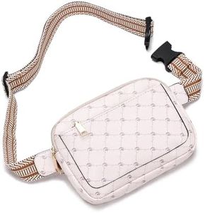 I IHAYNER Cross Body Fanny Pack for Women Fashion Waist Pack Belt Bag for Running Hiking Travel with Adjustable Strap Beige