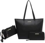 3PCS Women's Vegan Leather Tote Bag Set - Stylish Top Handle Satchel Purse Shoulder Bag Handbag and Wallet (Black)