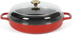 Sur La Table Kithcen Essential 3.75 Quart Enamel Cast Iron All in One Multi-Purpose Non-Toxic Nonstick Braiser Pan W/Borosilicate Glass Lid - Red