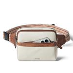 LATMAP 3L Fanny Pack Bumbags for Women Men 4-Zipper Pockets Belt Bag Sling Waist Pack Faux Leather Chest Bag Beige