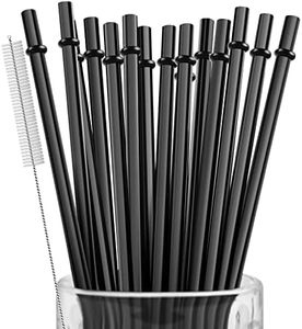 15 Pieces 11 Inch Black Reusable Plastic Replacement Drinking Straws, Fit for 24 oz 32oz 40oz Mason Jars, Tumblers, Extra Long Unbreakable Drinking Straws with Cleaning Brush, BPA Free