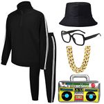 ZeroShop 80s Costumes for Men, 90s Old School Rapper Run Dmc Hip Hop Costume Outfit for Halloween,Black,XXL