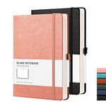 RETTACY Blank Notebook A5 Plain Notebook 2 Pack - 384 Pages Unlined Notebook with 100gsm Blank Paper, Pen Holder, Inner Pocket, for Sketch School Women Men 14.5 x 21cm - Black Pink