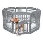 Iris Ohyama Dog Pen with Lockable Door, H90cm, 8 Panels, Grey, Dog Cage, Plastic, Puppy Enclosure, For Rabbit Runs, Indoors, Outdoors, Playpen for Dogs, Cats, Rodents, Pets, Dog Fence, Kennel, CI-908