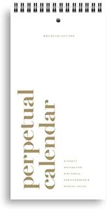 Bliss Collections Perpetual Calendar, Important Dates to Remember, Gold Sprial Monthly and Daily Wall Hanging Organizer for Important Dates, Anniversaries and Special Days, 5"x10" (12 Sheets)