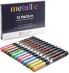 Liquid Chalk Markers Set of 12 Metallic Colors - 3mm Fine Tip Chalk Markers with Bonus 30 Chalk Stickers - Premium Erasable Pen with Reversible Tip for Windows, Glass, Labels, Whiteboards