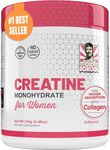 5g Creatine Monohydrate Powder for Women Booty Gain +2000mg Collagen +1g BCAA 2:1:1 (No Fillers) Supports Lean Muscles & Recovery, Pump, Energy & Stamina - Micronized, Natural & Made in USA - 240g