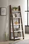 DeckUp Plank Reno Engineered Wood Ladder Book Shelf and Display Unit (Walnut and White, Matte Finish)