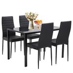 Dining Table Set 5-Piece, Glass Tabletop Kitchen Table & Chair Set,for Dining Room, Ideal for Kitchen, and Breakroom, 4 Faux Leather Metal Frame Chairs Sleek and Stylish Design - Black