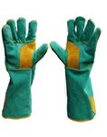 Jupiter Industries Heavy Duty Industrial Welding Leather Gloves with Inner Outer Leather Lining Abrasion and Heat Resistant with Reinforced Thumb Patch (18") - Blue Yellow