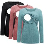 Bearsland Women's 3 Packs Maternity Nursing T-Shirt Long Sleeves Breastfeeding Shirts Nursing Top,black+brick red+sky blue,S