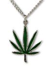 Marijuana Weed Pot Leaf Green Enamel on Silver Finish Pewter Pendant Necklace