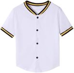 ACEFAST INC Kids Baseball Jersey Button Softball Team Uniform Girls Boys Hip Hop T-Shirt Solid Color Sweatshirt, White, 8 Years