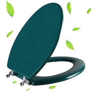 Dark Green Elongated Toilet Seat Natural Wood Toilet Seat with Zinc Alloy Hinges, Easy to Install Also Easy to Clean, Scratch Resistant Toilet Seat by Angol Shiold (Elongated, Dark Green)