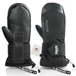 devembr Ski Mittens with Wrist Guards, Snowboarding Mittens Waterproof, Black, L