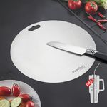 Herrlich Homes Round Stainless Steel Chopping Board | Free 2 Steel Straw | Newly Designed Cutting Board for Your Kitchen Needs | 30.5 cm SS Food Grade Easy to Clean Chopping Board