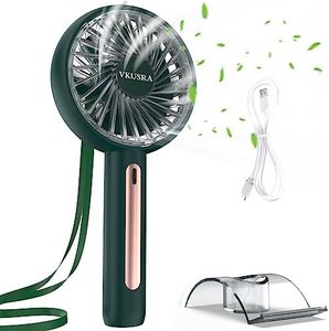 VKUSRA Handventilator, Ventilator Klein Handventilator Akku Aufladbar mit 4 Windgeschwindigkeit und Einstellbare Kopfstützen, USB Ventilator Portable Fan für Reisen, Büro, Zuhause, Draußen, Innen