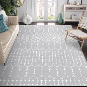Lahome Moroccan Washable Rugs - 6x9 Area Rug for Living Room Non-Slip Large Grey Rug Lightweight Throw Non-Shed Dining Room Rugs for Under Table, Soft Stain Resistant Floor Carpet for Bedroom Office
