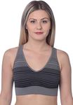 Hanes Women's Cozy Seamless Wire-Free Bra, Grey Stripe/X-Large