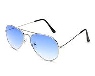 JUST-STYLE Unisex Aviator Sunglasses Silver Frame Blue Lense