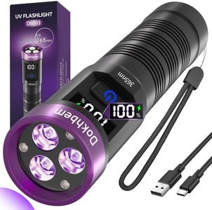 Dokhbem 3 LEDs UV Flashlight 365nm Black Light, Powerful UV Light Rechargeable with LCD Digital Display, Water Resistant Black Light Flashlight, Detector for Pet Urine, Uranium Glass, Curing Resin