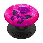 Rose Flower Cell Phone Button Pop Up Holder Pink Butterfly PopSockets PopGrip: Swappable Grip for Phones & Tablets