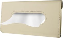 Sounce PU Leather Tissue Box Holder, Mask Holder, Rectangular Sun Visor Napkin, Mask Dispenser, Premium Car Tissue Box for Car, Vehicle (Beige)