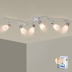 Unikcst Modern LED Ceiling Light Rotatable 6 Way Spotlight Bar Brushed Nickel Spots Fitting for Kitchen Living Room with 6X 4W E14 Bulbs Warm White