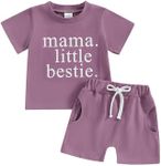 Sejardin Toddler Baby Girl Clothes Short Sleeve Letter Print T Shirt Tops and Stretch Shorts Newborn Girl Summer Outfit, Mama Little Bestie Purple, 2-3 Years