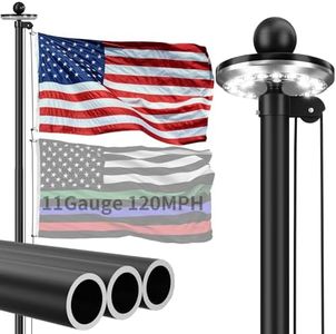 20 FT Heavy Duty Flag Pole 120MPH Wind Test 11 Gauge with Solar Light