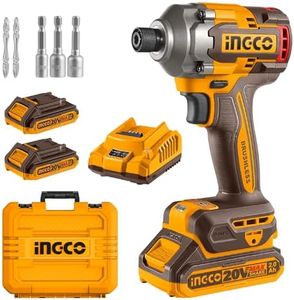 INGCO 20V Cordless Impact Driver 285NM, Brushless Motor, Variable Speed Control 1600/1900/2600RPM, 2900BPM with LED Work Light, 2Pcs 2.0Ah Battery and 1Pcs Charger, Packed by Carrying Case CIRLI2028
