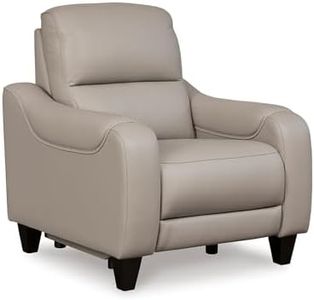 Signature Design by Ashley Mercomatic Contemporary Leather Match Wall Hugger Power Recliner with Adjustable Headrest and USB Ports, Light Gray