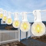 DSLebeen Festoon Lights Mains Powered 50ft White String Lights with 27+3 Plastic G40 Globe LED Bulbs 2700K Connectable Decorative Lighting for Wedding, Party, Cafe