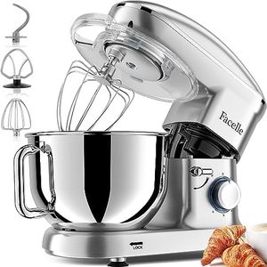 Facelle Stand Mixer, 660W Household Kitchen Stand Mixers Dough Mixer with 6-Speed Tilt-Head Standing Mixer Cake Mixer-Dough Hook/Whisk/Beater for Baking,Cakes,Cookie(6.5 QT Bowl,Silver)