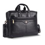 HAMMONDS FLYCATCHER Genuine Leather Office Bag for Men, 15.6" Laptop Bag for Men with Adjustable Shoulder Strap & Multiple Compartments - Ideal for Office, Travel, Daily Use - 1 Year Warranty - Black