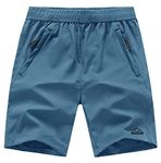 BGOWATU Men's Tennis Shorts Lightweight Quick Dry Jogging Running Hiking Workout Sports Shorts with Zipper Pockets Dusty Blue Size L