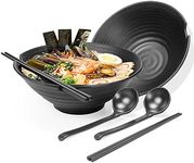 2 Set Large Noodle Ramen Bowl - Plastic Japanese Picnic Tableware for Pasta Dishes Salad Udon Soup Soba Pot Noodles Bowls 2×1100 Ml Bowl Chopsticks Spoon Sets Suit for Dinner Christmas Birthday Gifts