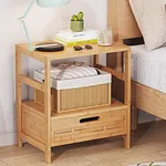 Baveke Bamboo Nightstand with Adjustable Drawer- Modern Bed Side Table for Open Storage, Wood Night Stand for Bedroom, Dorm, Sofa, Easy Assembly, Rustic Bedside Tables Multi Small Space Furniture