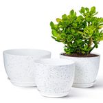 Gardrium Plant Flower Pots 12/10/9 inch Set of 3, Plastic Planters with Drainage Hole for Indoor Outdoor Garden, Speckled White