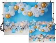 MEHOFOND 7x5ft Boy Birthday Backdrop for Photos Newborn Photography Props White Cloud Balloon Star Blue Background Decor Cake Smash Kids Party Banner Photoshoot Studio Booth