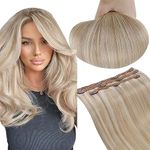 RUNATURE Clip in Hair Extension Real Human Hair Ash Blonde Highlight Platinum Blonde Clip in Hair Extensions Human Hair Blonde Clip in Extensions Remy Human Hair 14 Inch 50 Gram 3PCS