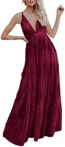 Dokotoo Womens Long Formal Evening Party Prom Dress Bridesmaid Wedding Guest Dress Embroidered Mesh Sexy Deep V Neck Spaghetti Straps Backless Elegant Sexy High Waisted Maxi Lace Dress Red Medium