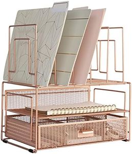 BLU MONACO Workspace Rose Gold Desk Organizers and Storage Accessories Desktop Rack File Organizer with File sorters and Drawer for Office Supplies, Paper, Device and Folder