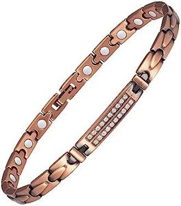 EnerCoppeX Copper Bracelets for Women for Arthritis and Joint, Magnetic Therapy Bracelets for Carpal Tunnel, 99.99% Pure Copper Crystal Bracelets Anklets Link Chain Charm, Copper