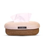 DENOVA Cotton Tissue Box Holder, Handcrafted Tissue Container for 100 Pulls Paper Towel Dispenser for Office Living Bedroom Car Desk Dining Table Home Decor (Cream + Natural)