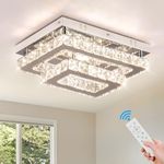 Finktonglan Crystal LED Ceiling Light Modern Rectangular Ceiling Lamp K9 Stainless Steel Flush Mount Chandelier Ceiling Lights Fixture for Living Room Bedroom Dining Room(Dimmable)