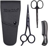 Beard Scissors/Nose Scissors/Mustache Comb Multi Functions Grooming Kit Gift Set Beard Trim Scissor Kit Trimming Nasal Hair for Men with Storage Bag (Black)