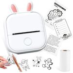 Mini Printer - T02 Bluetooth Inkless Instant Photo Printer, Small Thermal Pocket Sticker Printer, Portable Mobile Phone Picture Printer, for Students, Gift, Receipts, White (Bunny Case Not Included)